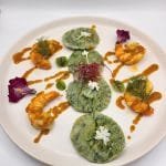 raviole épinard farcie au potiron, gambas