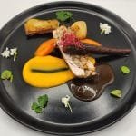 poulet aux champignons noix et figue, purée butternut